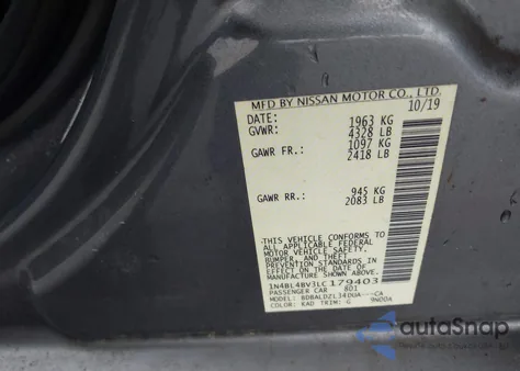 2020 Nissan Altima S Fwd из США, поврежденный, VIN 1N4BL4BV3LC179403